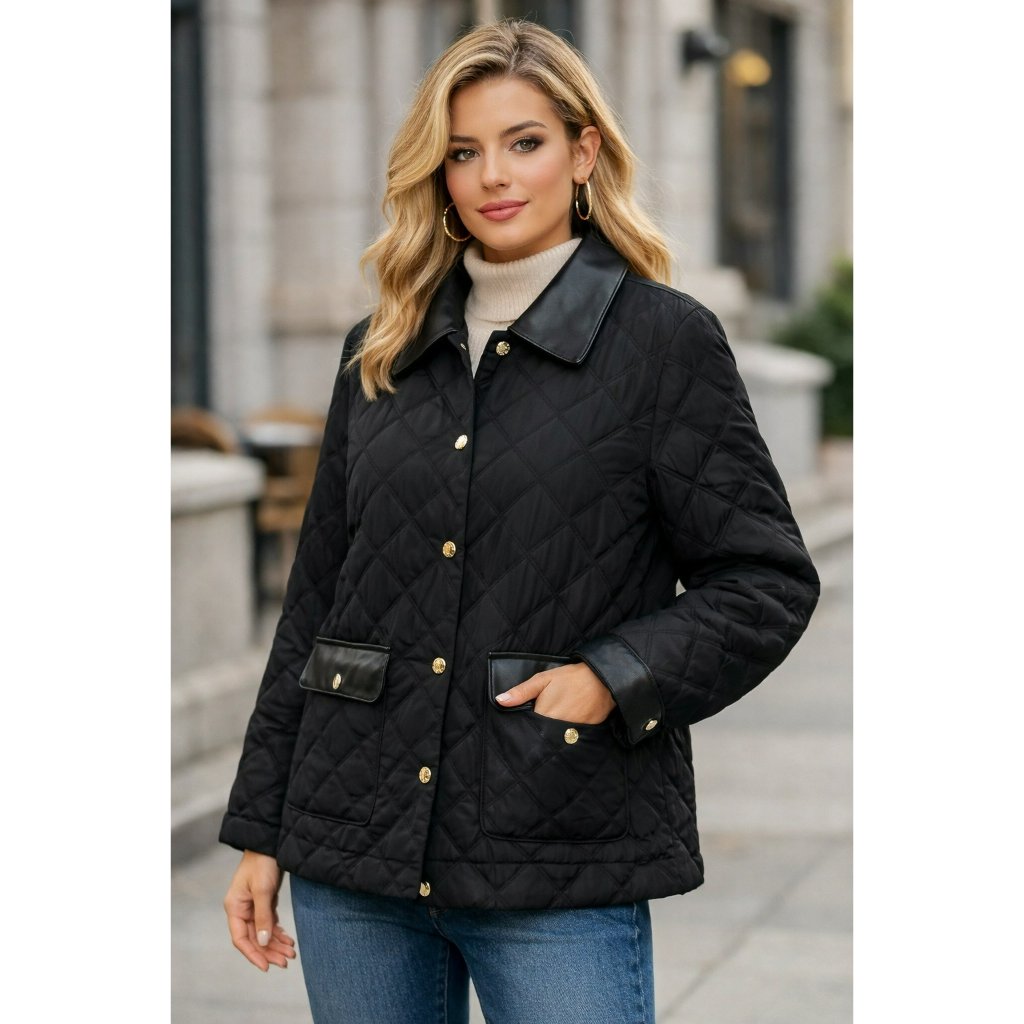 Marc New York Andrew Marc Quilted Jacket Faux Leather Trim Black L Nwt